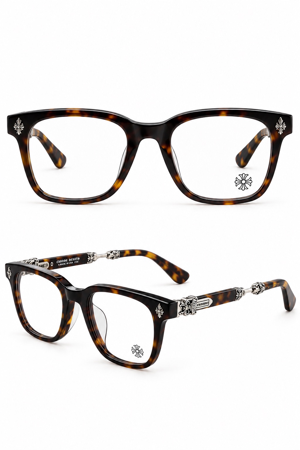 Montura CHROME HEARTS 0002 color CAREY HERRAJE PLATEADO